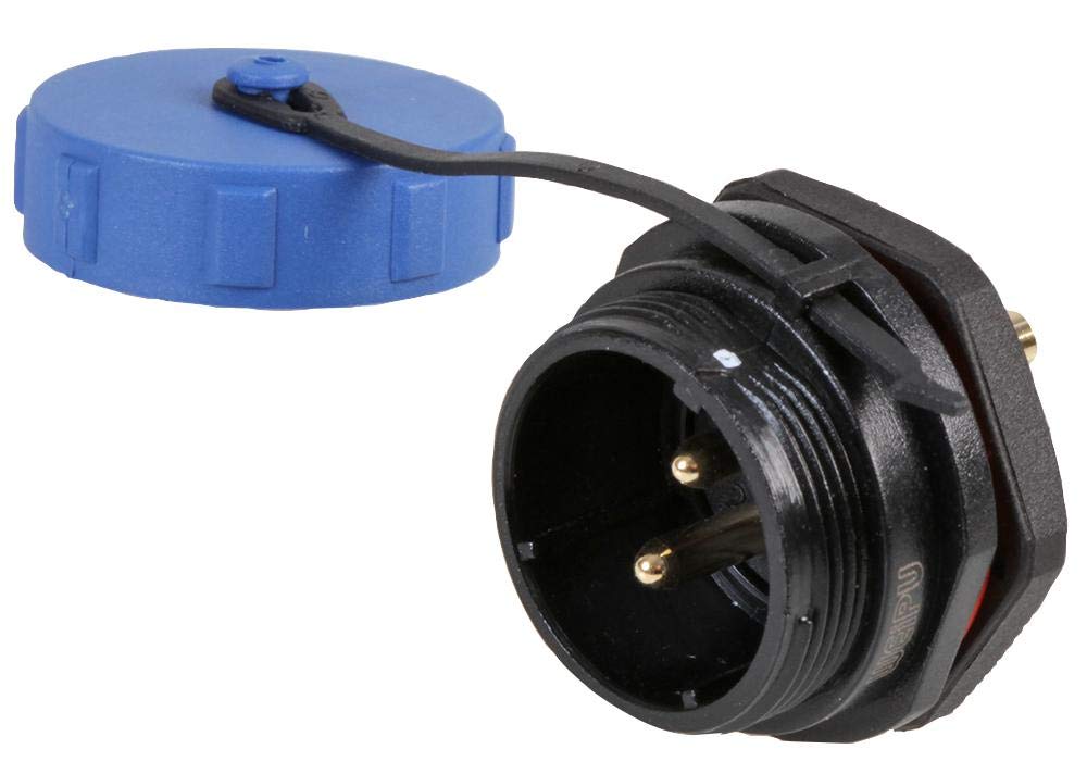 PRO ELEC SP211 Series Circular Connector, 2-Pin Panel Mount Plug, IP68 Waterproof, Threaded, Solder Socket, 500V AC, 30A – Durable Nylon Body with Gold-Plated Brass Contacts