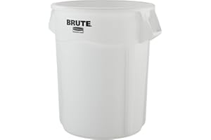 Rubbermaid Commercial Products BRUTE Heavy-Duty Round Vented Trash Can Without Lid, 55-Gallon, White, for Landscapers/Constru