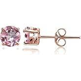Sterling Silver Treated Light Pink Topaz Round Stud Earrings, 6mm