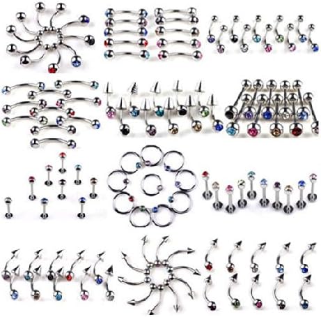 unsex fashion Mix Lot 110pcs Body Jewelry Piercing Gem Eyebrow Lip Belly Rings PB15