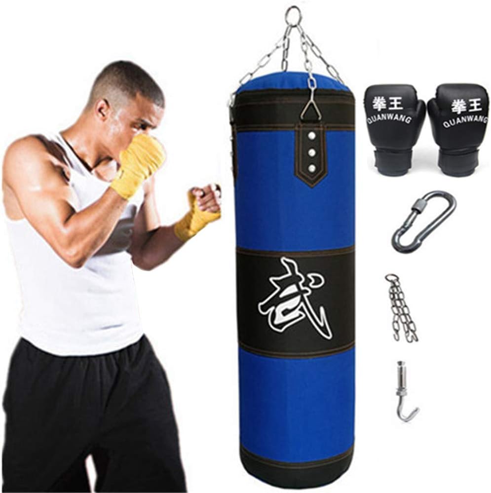 Aquarius CiCi Boxing Heavy Punching Training Bag Sandbags with Chains + Handbag Hook + Boxing Gloves + Hands Bandages Kickboxing Muay Thai Training Fitness Workout Set(Empty Bag)