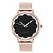 Olivia Womens Scalloped Rose Gold Watch Black Face Rose Metal Mesh Strap