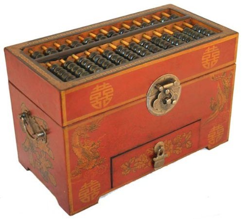 Vintage Chinese Wooden Bead Arithmetic Abacus W. Storage Compartments