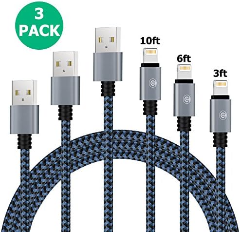 iPhone Charger Cablex Lightning to USB Cable 3Pack 3ft/6ft/10ft Nylon Braided Charging Cable Cord iPhone X / 8 / 8 Plus / 7 / 7 Plus / 6 / 6s Plus / 5s / 5, iPad mini 4 / 3 / 2, iPad Pro / Air (Blue)