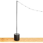 IYN Stands Outdoor String Light Pole Stand - 9.5 Feet, Black, Heavy-Duty with Freestanding Tank Base for Grass, Patio, Deck, Events