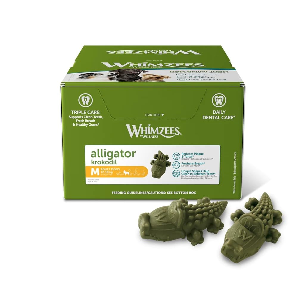 WHIMZEES Alligator, All Natural Daily Dental Chew for Dogs, Long Lasting Dog Chew, 65 Pieces, Size M