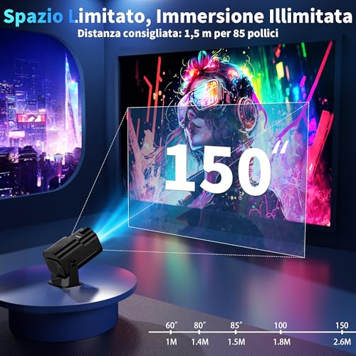 [Integrated App & 2026 Upgraded] 1080P 4K Projector with WiFi 6 Bluetooth 5.2 Mini Portable Projector Supports 270° Rotatable Car Keystone Projector TV Stick/USB/HDMI/PC with HDMI Cable & Mouse,Black