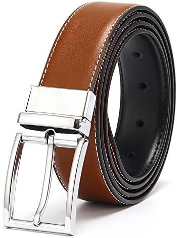 DWTS Men's Genuine Leather Dress Belt For Men Reversible with Rotated Buckle