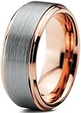 Tungsten Wedding Band Ring 8mm for Men Women Comfort Fit 18K Rose Gold Plated Plated Beveled Edge Brushed Polished