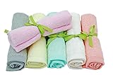 EcoSol Designs 10-Inch-by-10-Inch Reusable Organic Bamboo Washcloths - Ivory Grey / Sage Pink Green Yellow Orange (Pack of 6)