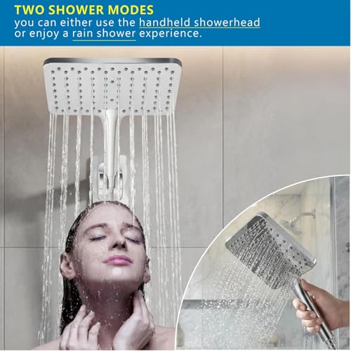 Large Hand Shower, Voolan High Pressure Hand Showers, 10" Chrome Rain Shower with a Jet Wide Enough to Cover the Entire Body, Square