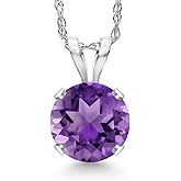 Gem Stone King Solid 14K Gold Gemstone Birthstone 4-Prong Pendant Necklace | Round Cut 6MM | Gold Necklace For Women | With 18 Inch Gold Chain