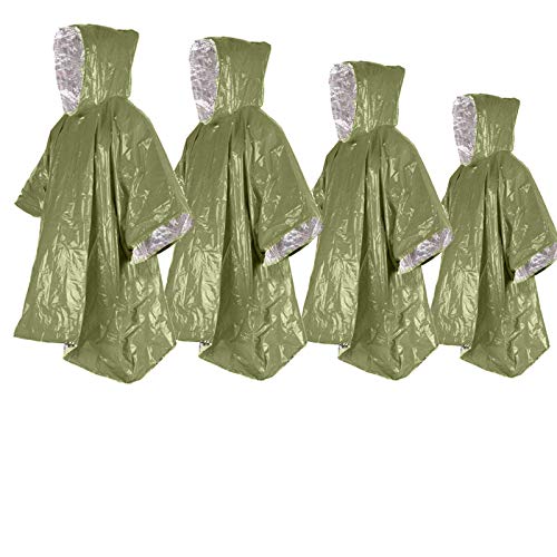 Emergency Blanket Poncho, 4 Pack Ultralight Waterproof Thermal Survival
