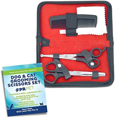 PR Pet Grooming Scissors Kit for Dog Professional 5 pc set Trims Easily and Safely 6 Inch