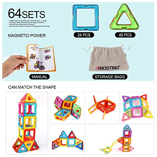 Kidcheer Magnet Building Tiles, Magnetic 3D Building Blocks Set for Kids, Magnetic Educational Stacking Blocks Boys Girls Toys