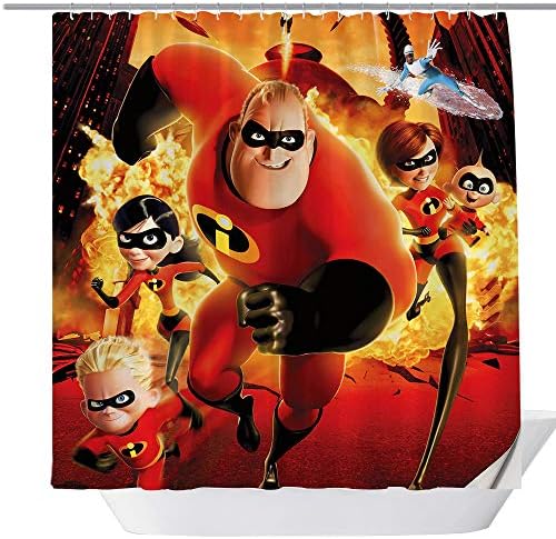 Cartoon Shower Curtains for Kids Children, Washable Polyester Fabric Shower Curtain, Kids Bath Decor Set with Hooks, 71X 71 in