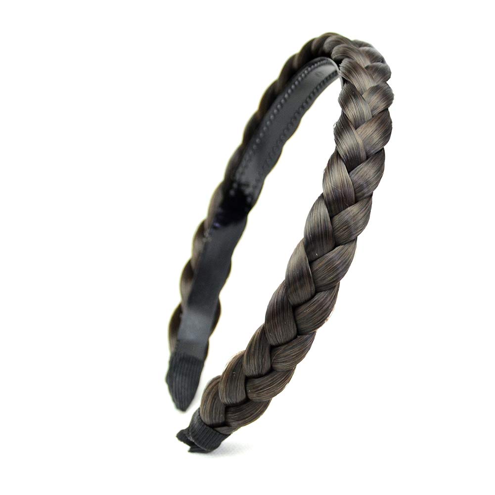 BOBIYA Plait Hair Headband with Teeth Synthetic Hair Plaited Headband Braid Braided With Teeth Hair Band (Dark Brown) — image 1