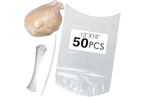 ANMBOOR Poultry Shrink Bags, chicken bag, 50Pack 13x18 Inches Clear Poultry Heat Shrink Wrap Freezer With 50 Zip Ties, a Silicone Straw for Chickens, Rabbits