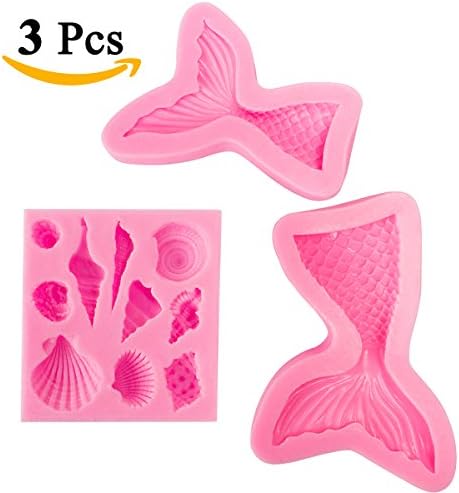 FASOTY 3Pack Seashell Mold Mermaid Tail Mold Silicone Fondant Mold Chocolate Mold Soap Mold for Decorating Cakes, Chocolate, Candy
