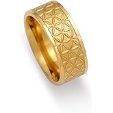 kkjoy Flower of Life Wide Ring Stainless Steel Six-Petal Flower Band Ring Promise Ring Jewelry Gift for Women Charming Ladies