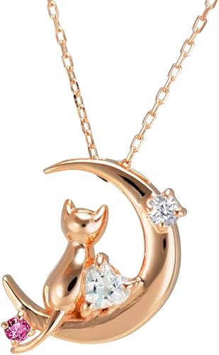 Amazon Mirai Tenshi ネコ 月 モチーフ 18金 ピンクゴールド レディース ネックレス ペンダント 7月 ルビー ネックレス 通販