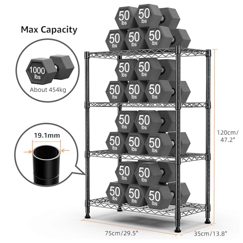 M MZG 4 Tier Heavy Duty Steel 4 Tier Storage Shelving Unit Wire Organizer for Home Kitchen Office 35x75x120.5cm