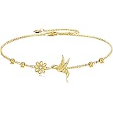KQF 9K Solid Gold Hummingbird Bracelet Real Gold Zirconia Daisy Flower Bracelet Jewelry Gifts for Women