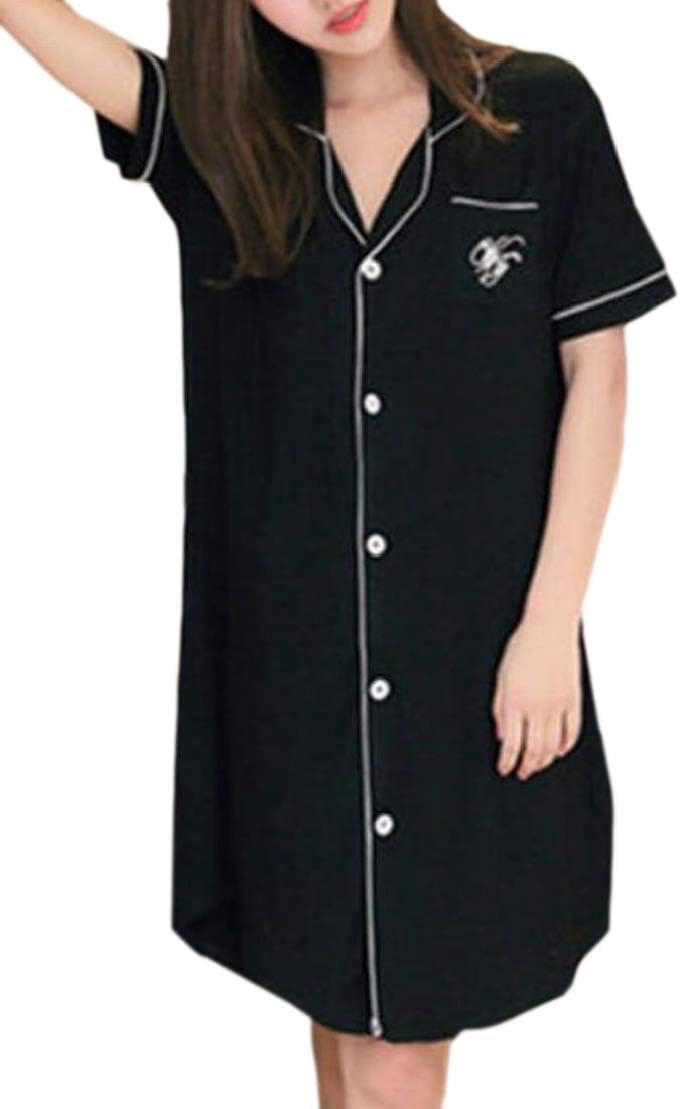 TTYLLMAO Womens Letter Printed Nightgown Button up Boyfriend Pajamas Top