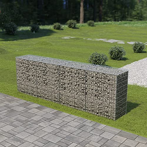 HLLNME Steinzaun Steinkorb Steingabione Gabion Säule, Gabionenwand mit Abdeckung Verzinkter Stahl 300×50×100 cm