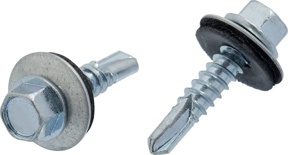 4.8mm x 35mm Silver Self-Drilling Roofing Screws Farmer Screws with EPDM Sealing Washer Painted (Pack of 50) D09D