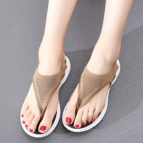 Kauneus Summer Sandals for Women Thong Design Gladiator Comfy Flat Sole Memory Foam Insole Mesh Sandals Khaki