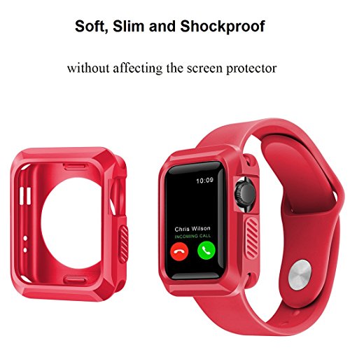 Apple Watch Case, iitee 42mm Universal Slim Rugged Protective TPU iWatch Case for Apple Watch Series 2 Series 1 - Matte Red