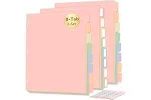 SortRax 8-Tab Plastic Binder Dividers, 24 Dividers (3 Sets), Pastel Dividers for 3 Ring Binder, with Colorful Labels, Letter Size