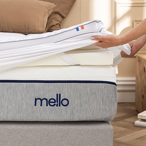 Mello Mattress Topper 160 x 200 cm Duo 8 cm Memory Form, Hotel Quality, Washable Quilted Cotton Cover, Soft and Breathable Comfort, High Density, Made in France