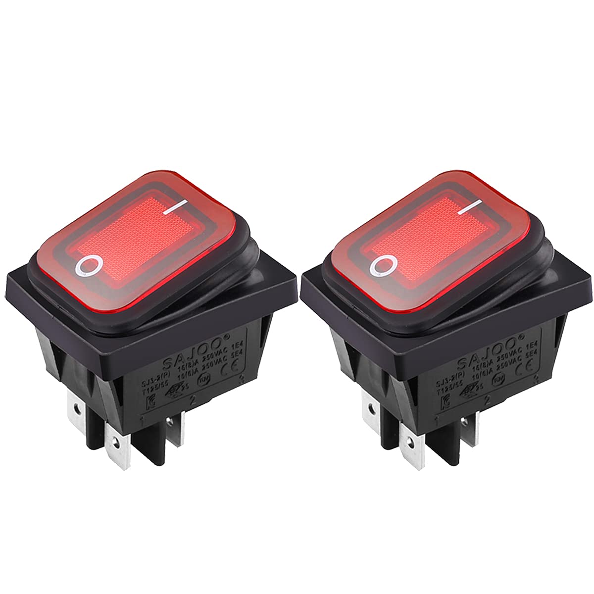 Clyxgs Waterproof Boat Rocker Switch with Indicator Lamp 2 Position ON/OFF AC 16A / 250V 20A / 125V Pack of 2