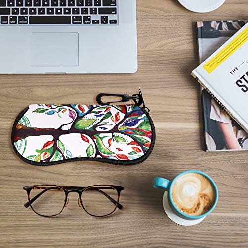 Rhino Valley Eyeglass Case, Ultra Light Weight Sunglasses Holder Portable Neoprene Eyeglass Soft Pouch with Clip - Lucky Tree
