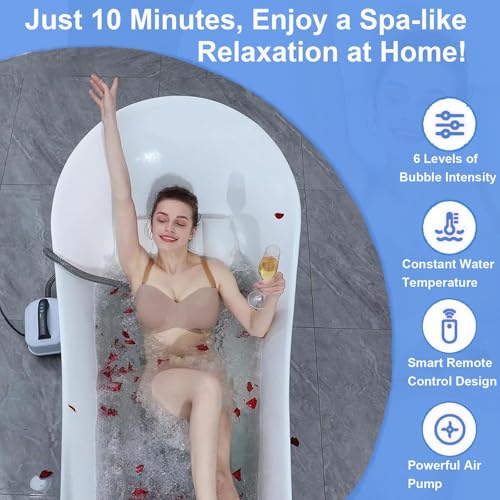 Bath Spa Massage Mat, Jacuzzi Bath Mat with 6-Speed Adjustable, Non-Slip and Inflatable Pillow, Bath Spa Mat for Bathtub(Upgraded Version)