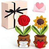 Argefkeen 2pcs Knitted Flowers Sunflower Gifts for Women Handmade Knitted Planters with Card Gifts Birthday Gifts for Women Mom Family Friend Teacher Coworker Xmas Party (2pcs)