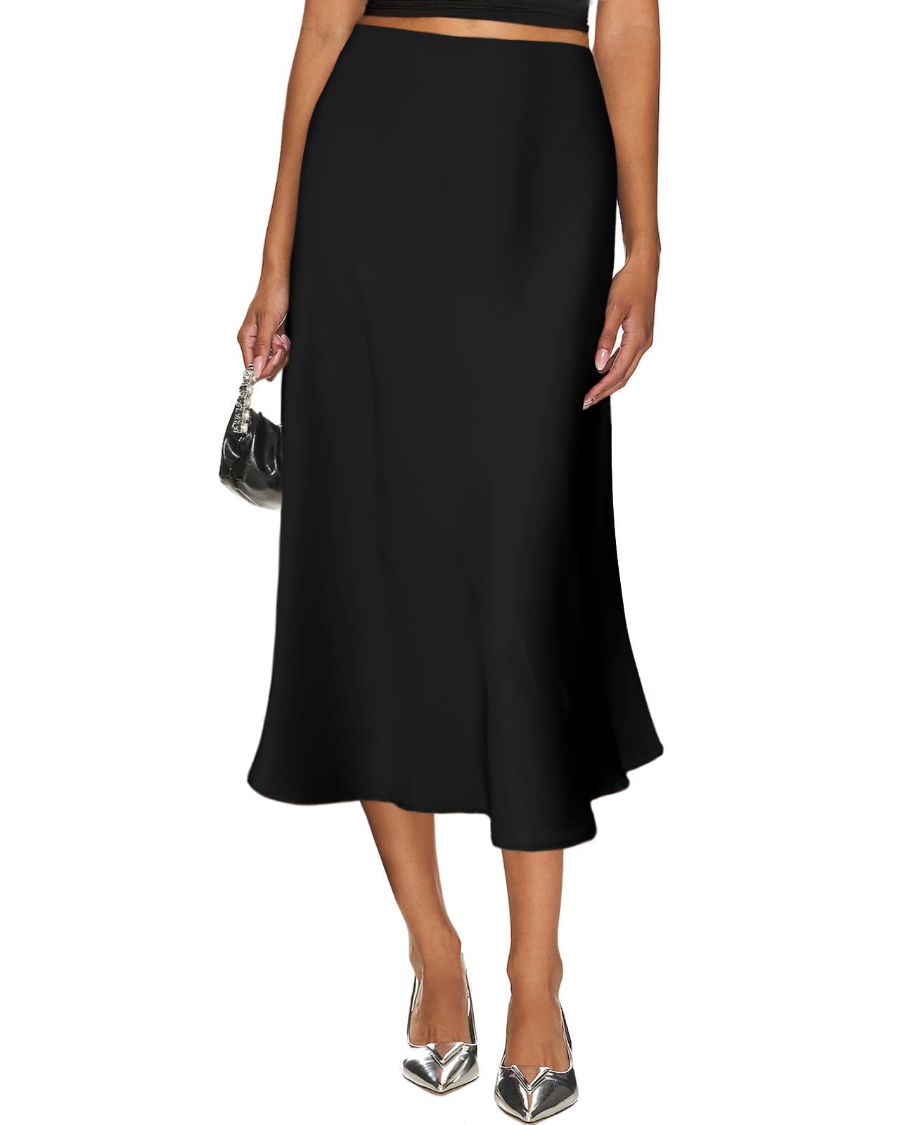 Photo 1 of Yewanka Women's Silk Satin Midi Skirt Elastic High Waisted A-Line Cheetah Print Leopard Long Skirts for Women Trendy - L