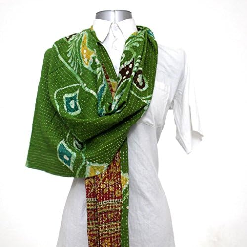 Handmade Cotton Reversible Indian Vintage Kantha Scarf Hand Stitched Hippy Hippie Bohemian Gypsy Headband Neck Wrap Boho Stole Embroidered Bandana Embroidered Dupatta Chunni Fashion Neckerchief