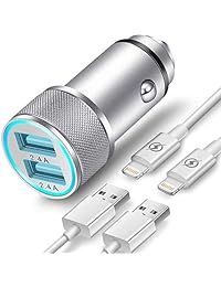 FIMARR - Cargador de teléfono con enchufe (4 en 1), doble USB para pared, con 2 unidades, cable de carga compatible con iPhone XS, Max, XR, X 8, 7 6 Plus, SE, 5S, 5C (certificado UL)