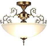 Art xin The 16-inch Wide Glass Circular White Glass Ceiling lamp E26 Screw-Type 3-lamp is Suitable for Lighting in Living Roo