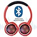 Contixo KB-300 Kid Safe 85DB Over The Ear Wireless Bluetooth LED Headphone with Volume Limiter, Built-in Microphone, Micro SD, FM Stereo Radio (Red+Black) - Best Gift