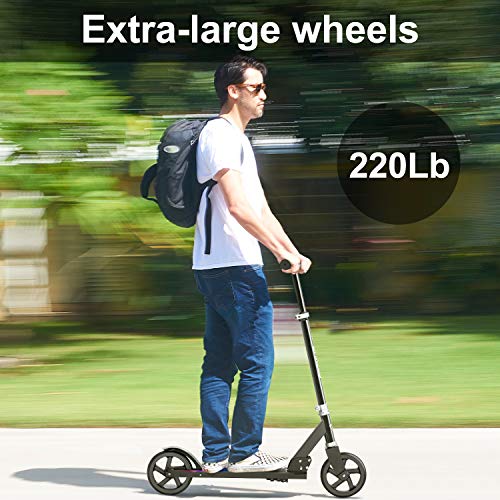 ENKEEO Kick Scooters with 220 lbs Capacity, Scooters for Adults Height Adjustable Handlebar and Over Large Wheels, Smart Brake System, Folding Commuter Scooter for Teens, Adult (Black)