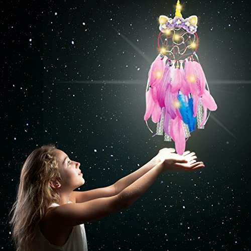 Dream Catcher Kit for Kids, DIY Dream Catcher Kit, Unicorn Dreamcatcher Kit with Lights, Dream Catcher for Girls, Crafts for Girls Ages 8-12