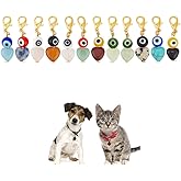DELORIGIN 12pcs Evil Eye Heart Collar Pendants for Cat Dog, Gemstone Jewelry Charms Lampwork Pet Collar Pendants Clip-on Charms for Bag Decor Keychain Pet Necklace Training Home Decoration