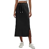 Lepunuo Casual Maxi Skirts for Womens High Waist Trendy Drawstring Side Slit Skirts with Pockets