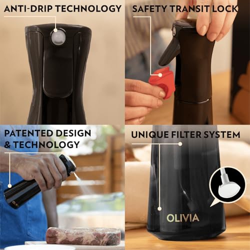 FLAIROSOL OLIVIA SIGNATURE Advanced Cooking Oil Sprayer Technology, Portion Control & Fine Mist, Refillable Glass Bottle, Drip & Leak Proof, Air Fryer