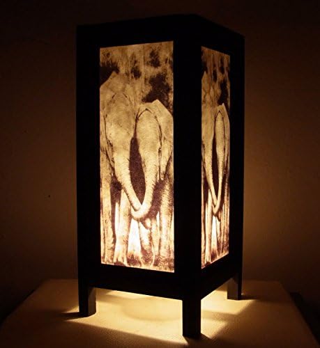 Thai Vintage Handmade Asian Oriental Family Elephant Bedside Table Light or Floor Wood Paper Lamp Shades Home Bedroom Garden Modern Design .