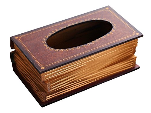 LYUS Tissue Holder Elegant Wooden Antique Book Design Tissue Paper Holder Dispenser Novelty Napkin Holder Toilet Bath Facial Tissue Box (Red)